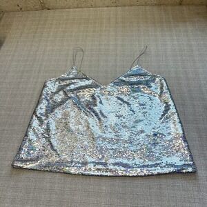 ASOS Silver Sequin Cami‎ Top 14 Spaghetti Strap V Neck Party Shimmer Festival